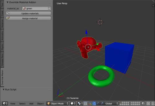 Addon "Override a material for a group or a object linked" preview image